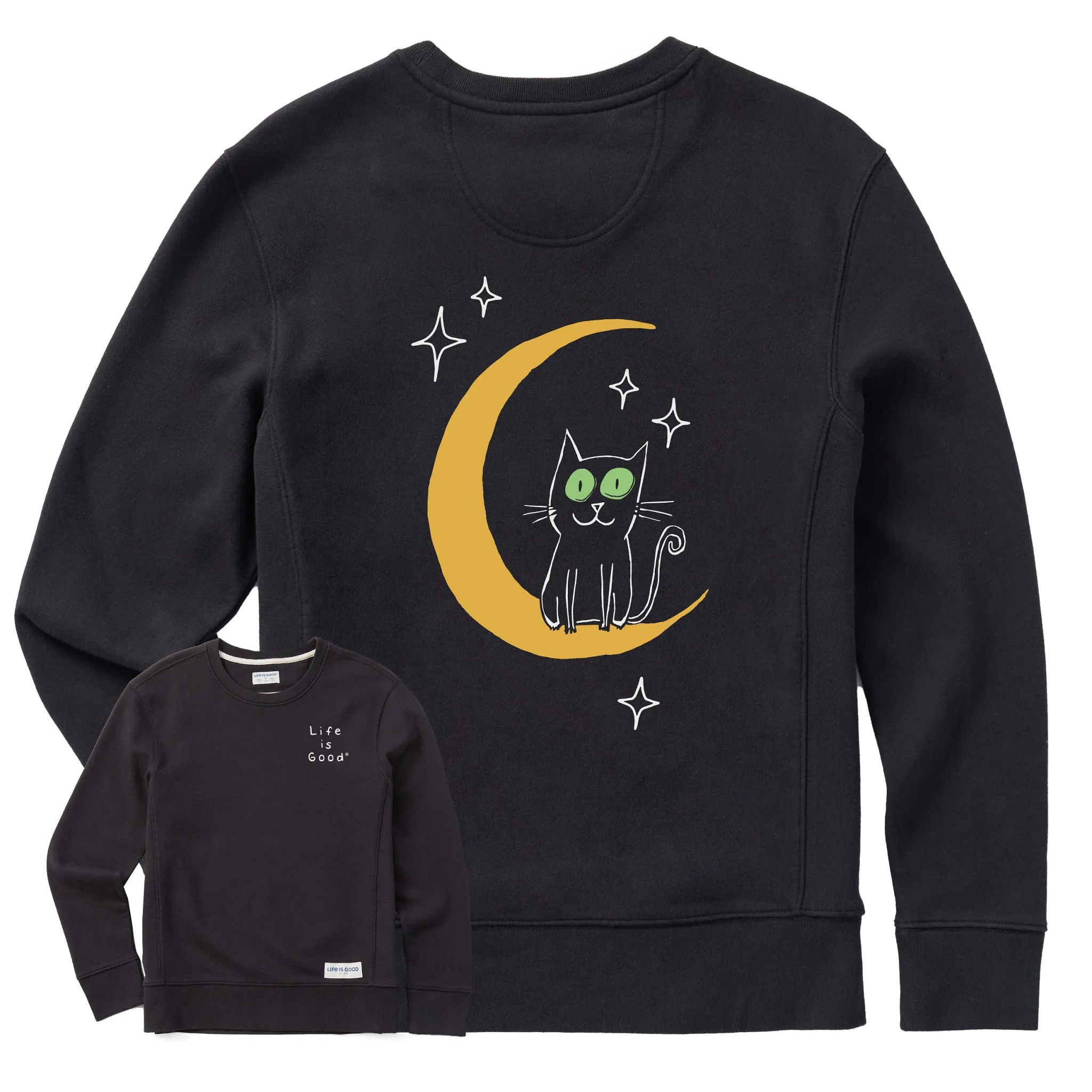 Women's Moon Cat Simply True Fleece Crew Life is Good