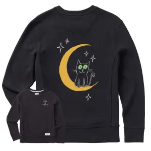 Women's Moon Cat Simply True Fleece Crew Life is Good