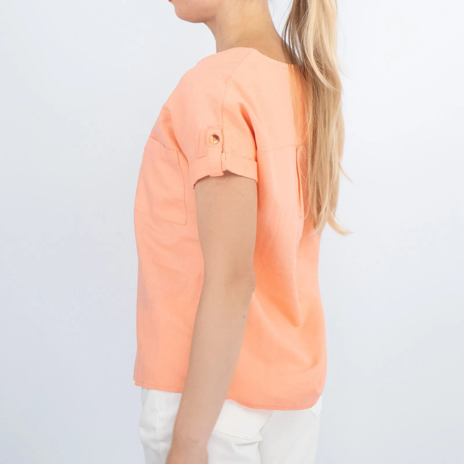 Women's Orange Tops Linen Blend Casual Lightweight Relaxed Fit Summer Blouse