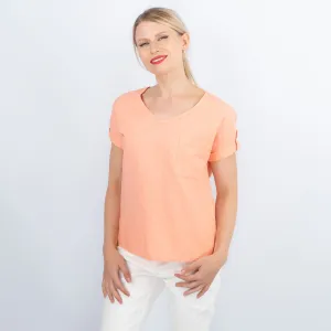 Women's Orange Tops Linen Blend Casual Lightweight Relaxed Fit Summer Blouse