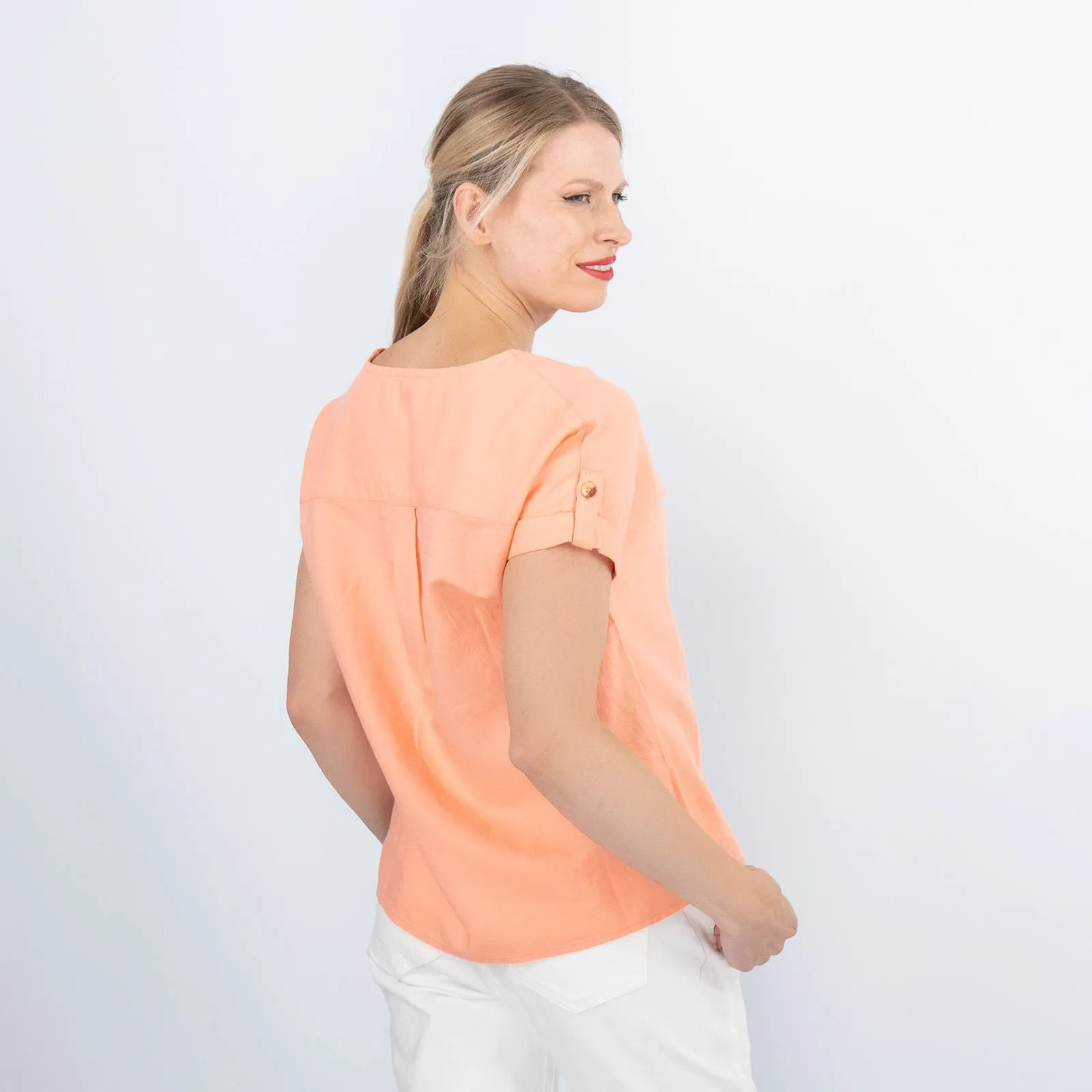 Women's Orange Tops Linen Blend Casual Lightweight Relaxed Fit Summer Blouse