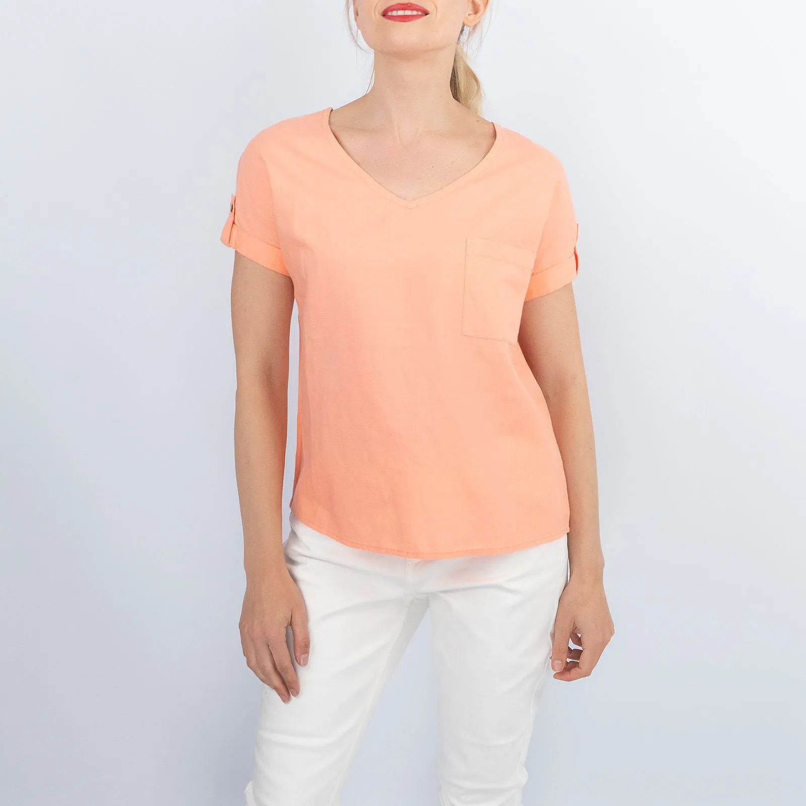 Women's Orange Tops Linen Blend Casual Lightweight Relaxed Fit Summer Blouse