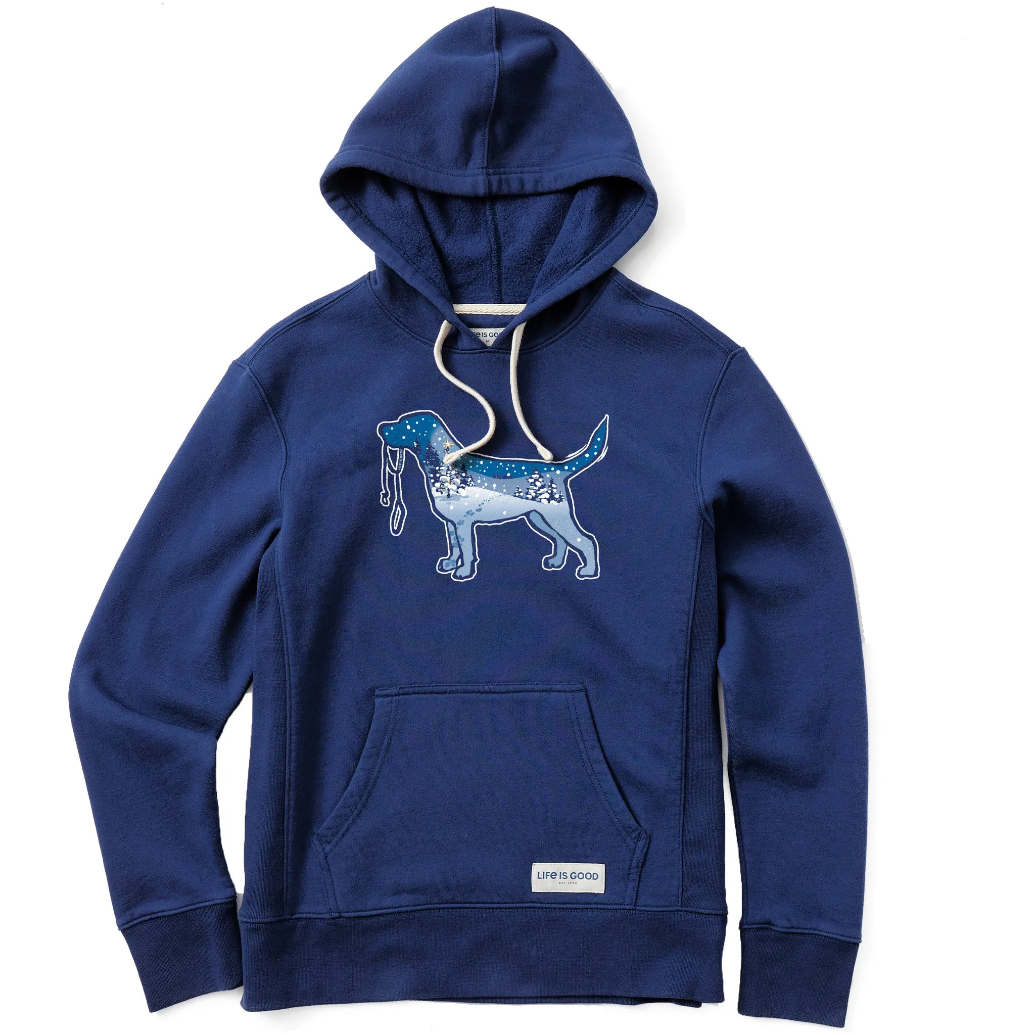 Women's Snowscape Dog Simply True Fleece Hoodie Life is Good