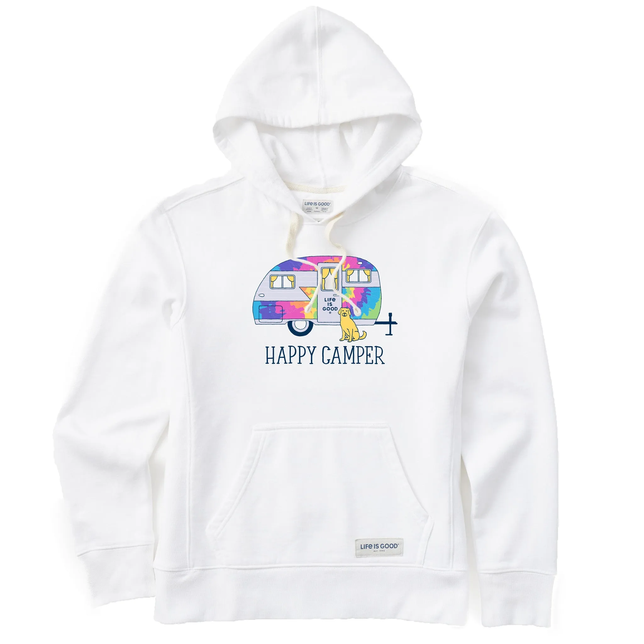 Women's Tie Dye Happy Camper Simply True Fleece Hoodie Life is Good