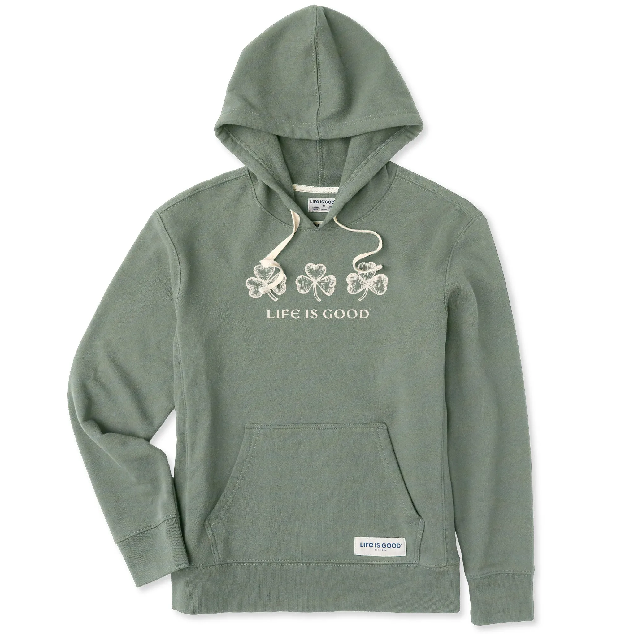 Women's Woodcut 3 Clovers Simply True Fleece Hoodie Life is Good