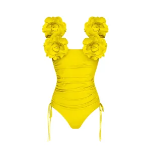 Yellow 3D Flower One piece Swimsuit Anna Kay Co