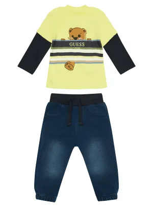Yellow Knit & Denim Pant Set (0-12M) Guess