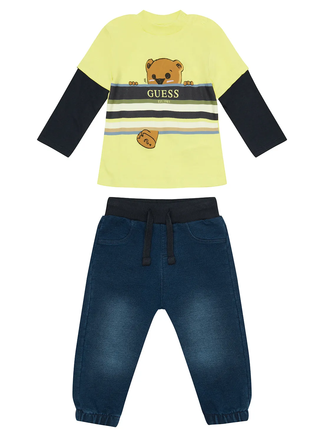 Yellow Knit & Denim Pant Set (0-12M) Guess