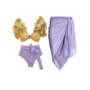 Yellow Purple Vintage Print Bikini Swimsuit Anna Kay Co