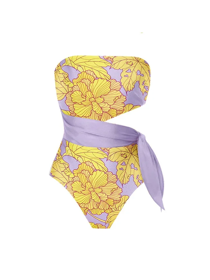 Yellow Purple Vintage Print Bikini Swimsuit Anna Kay Co